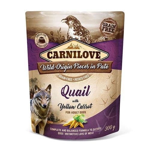 Carnilove Wet Dog Food: Pouch Adult Quail with Yellow Carrot 300g