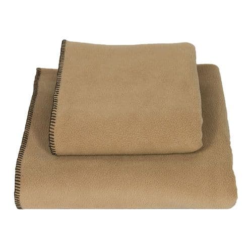 Earthbound Stitched Fleece Blanket Camel and Brown Thread