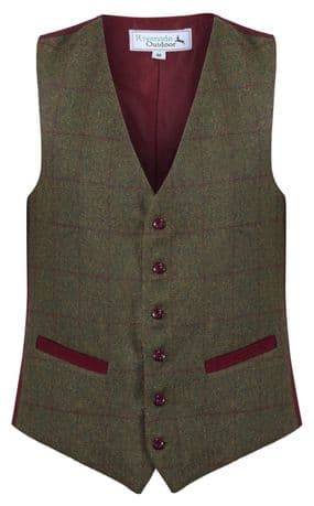 MENS WOOL Blend Blenheim Green and Claret TWEED Check Waistcoat Quality Vest