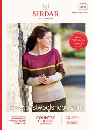 10086 PDF SIRDAR COUNTRY CLASSIC DK SWEATER KNITTING PATTERN SIZE 32"- 54"