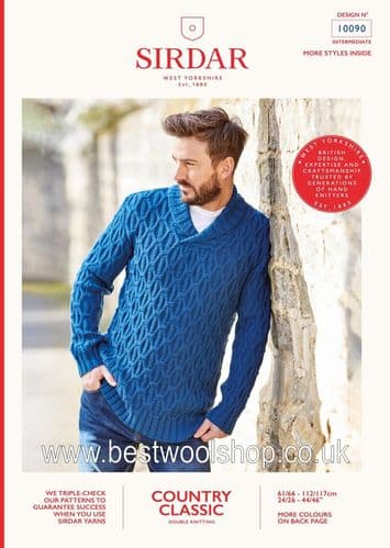 10090 PDF SIRDAR COUNTRY CLASSIC DK MENS SWEATER KNITTING PATTERN SIZE 24"- 46"