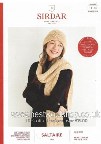 10183  PDF SIRDAR SALTAIRE ARAN HAT AND SCARF KNITTING PATTERN - ONE SIZE