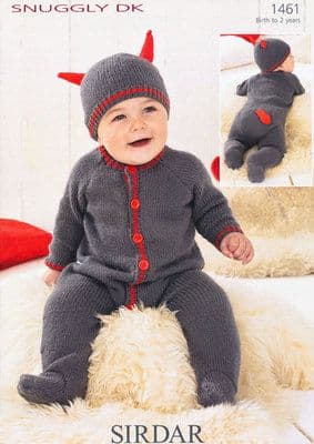 1461 - SIRDAR SNUGGLY DK LITTLE DEVIL ALL-IN-ONE & HAT KNITTING PATTERN - TO FIT 0 TO 2 YEARS
