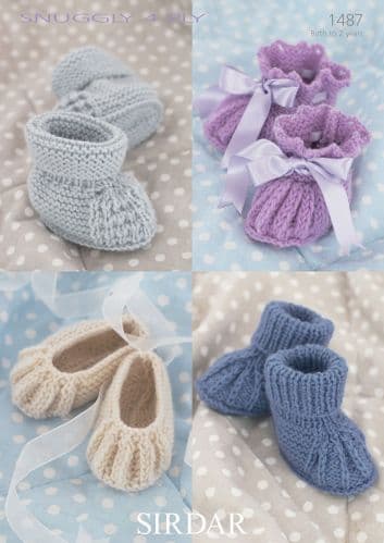 1487 PDF SIRDAR SNUGGLY 4 PLY BOOTEES SHOES  KNITTING PATTERN 0-2 YEARS