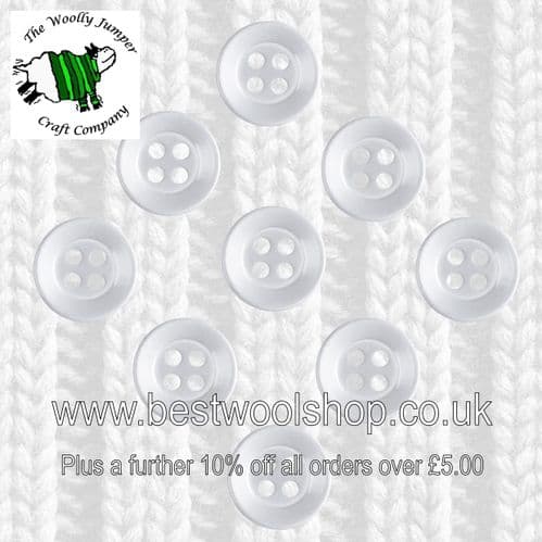 14mm PEARL WHITE  4 HOLE SHIRT BUTTON - 10 PACK