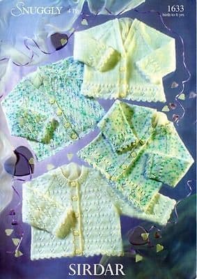 1633 - SIRDAR SNUGGLY 4 PLY CARDIGANS KNITTING PATTERN - TO FIT 0 TO 6 YEARS