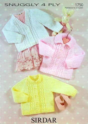1750 PDF SIRDAR SNUGGLY 4 PLY CARDIGAN KNITTING PATTERN - PREMATURE TO 3 YEARS