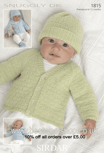 1815 PDF SIRDAR SNUGGLY DK CARDIGAN HAT MITTENS BOOTEES KNITTING PATTERN PREMATURE TO 12 MONTHS