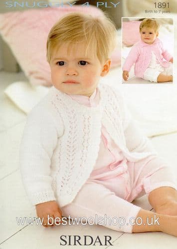 1891 SIRDAR SNUGGLY 4 PLY ROUND NECK & COLLARED CARDIGAN KNITTING PATTERN 0 -7 YEARS