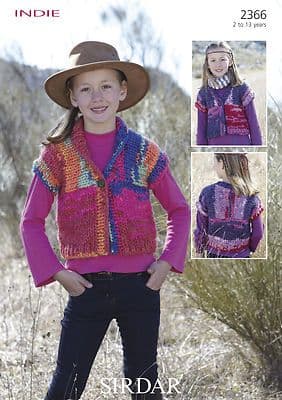 2366 - SIRDAR INDIE GIRLS WAISTCOATS KNITTING PATTERN - TO FIT 2 TO 13 YEARS