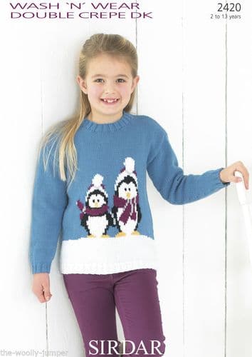 2420 - SIRDAR WASH 'N' WEAR DK SWEATER KNITTING PATTERN - TO FIT 2 TO 13 YEARS