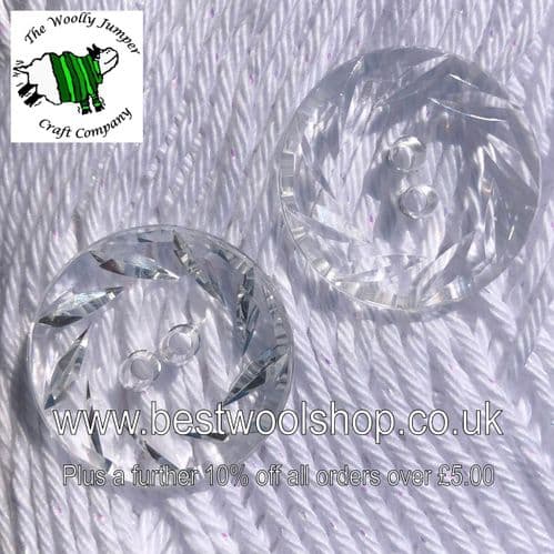 26mm TWO HOLE CLEAR DOUBLE-SIDED PINWHEEL CRYSTAL BUTTON - 4 PACK