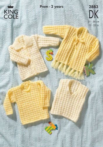 2883 KING COLE BABY DK CARDIGAN SWEATER & SLIPOVER KNITTING PATTERN PREM TO 2 YEARS