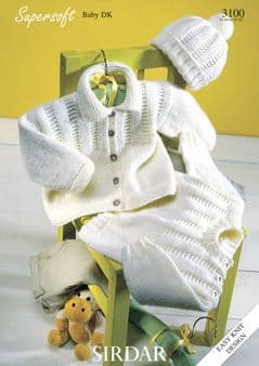 3100 SIRDAR SNUGGLY DK & PEARLS DK SWEATER JACKET & HAT KNITTING PATTERN 0 TO 6 YEARS