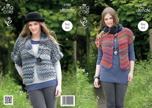 3780 - KING COLE ULTIMATE SUPER CHUNKY WAISTCOAT JACKET KNITTING PATTERN -TO FIT 30" TO 40"