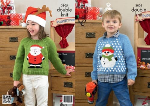 3805 - KING COLE DK SNOWMAN & SANTA JUMPER KNITTING PATTERN - TO FIT CHEST SIZE SIZE 20" TO 30"
