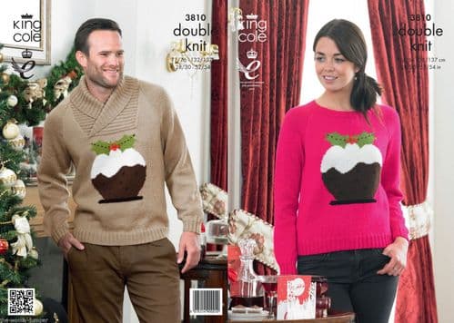 3810 - KING COLE DK XMAS PUDDING SWEATER KNITTING  PATTERN - TO FIT 28" TO 54"