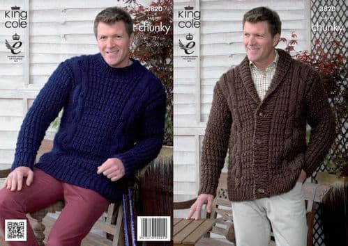3820 - KING COLE BIG VALUE SUPER CHUNKY JACKET & SWEATER KNITTING  PATTERN - TO FIT 36" TO 50"