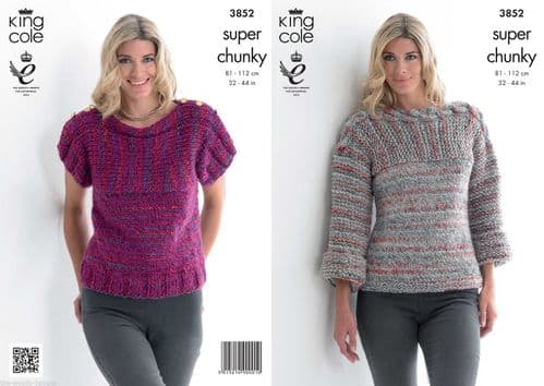 3852 - KING COLE GYPSY  SUPER CHUNKY SWEATER & TOP KNITTING PATTERN -  TO FIT 32" TO 44"