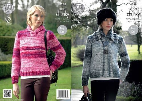 4288 - KING COLE BIG VALUE SUPER CHUNKY TINTS JACKET & SWEATER KNITTING PATTERN -  TO FIT CHEST 28" TO 46"
