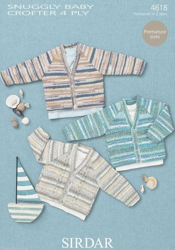 4618 - SIRDAR SNUGGLY BABY CROFTER 4 PLY CARDIGAN KNITTING PATTERN - TO FIT PREMATURE TO 2 YEARS