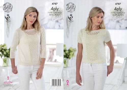 4787 - KING COLE 4 PLY TOP & SWEATER KNITTING PATTERN - TO FIT 28" TO 46"