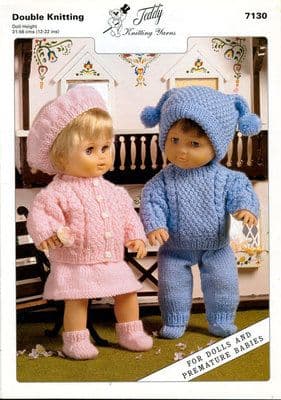 7130 - DK OUTFITS FOR DOLLS & PREMATURE BABIES KNITTING PATTERN - TO FIT HEIGHT 12" TO 22"