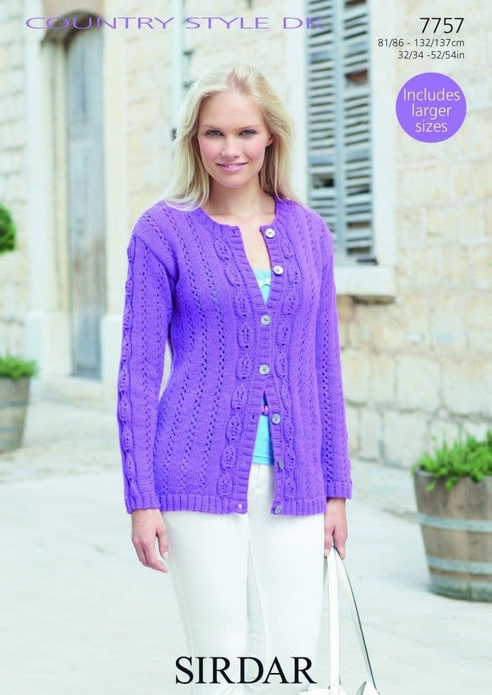 7757 - SIRDAR COUNTRY STYLE DK CARDIGAN KNITTING PATTERN - TO FIT 32 ...