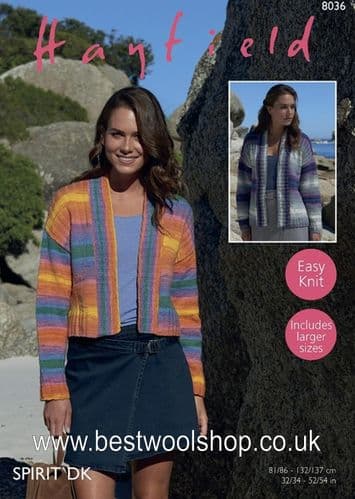 8036 HAYFIELD SPIRIT DK LONG & SHORT CARDIGAN JACKET KNITTING PATTERN - TO FIT CHEST 32" TO 54"