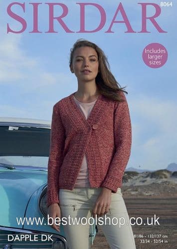 8064 - SIRDAR DAPPLE DK WITH WOOL CARDIGAN JACKET KNITTING PATTERN - TO FIT CHEST 32" TO 54"