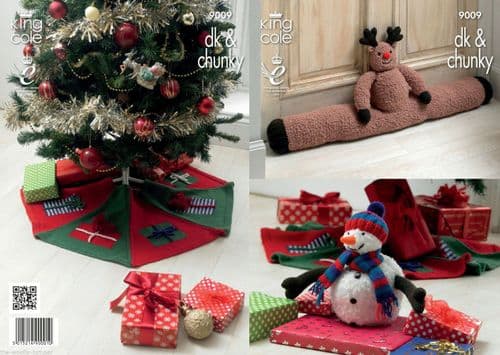9009 - KING COLE DRAUGHT RUDOLF EXCLUDER SNOWMAN TREE SKIRT KNITTING PATTERN
