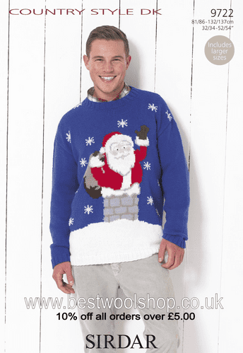 9722 SIRDAR COUNTRY STYLE DK SANTA CLAUS SWEATER KNITTING PATTERN  SIZE 32-54"