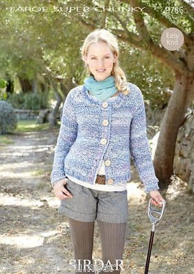 9786 - SIRDAR FAROE SUPER CHUNKY CARDIGAN KNITTING PATTERN - TO FIT CHEST 32" TO 42"