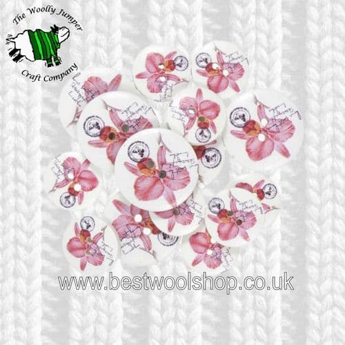 CFB018 - S & W CRAFT BUTTONS - PACK OF 15 - 9 X 18MM & 6 X 25MM - FLOWERS