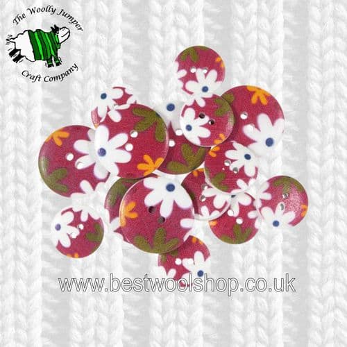CFB071 - S & W CRAFT BUTTONS - PACK OF 15 - 9 X 18MM & 6 X 25MM - FLOWERS