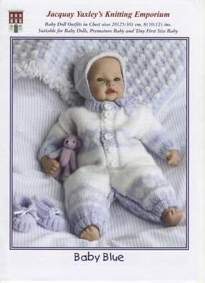 JACQUAY YAXLEY'S BABY BLUE KNITTING PATTERN TO FIT DOLL PREMATURE & TINY FIRST SIZE BABY