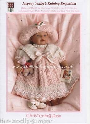 JACQUAY YAXLEY'S CHRISTENING DAY KNITTING PATTERN TO FIT DOLL PREMATURE & TINY FIRST SIZE BABY