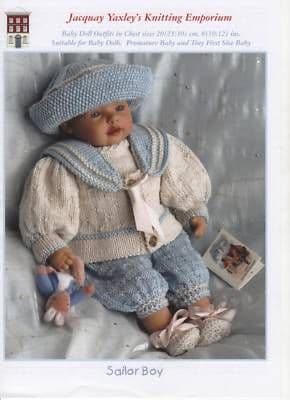 JACQUAY YAXLEY'S SAILOR BOY KNITTING PATTERN TO FIT DOLL PREMATURE & TINY FIRST SIZE BABY