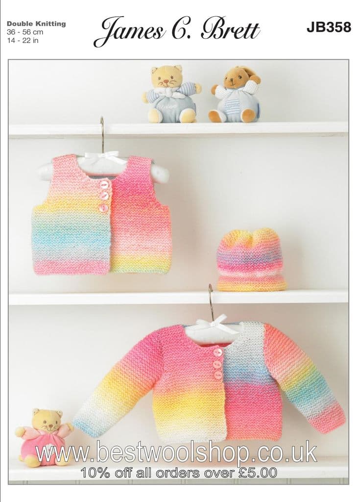 Brett JB356 Knitting Pattern Baby Cardigan & Slipover in Baby Marble DK James C 