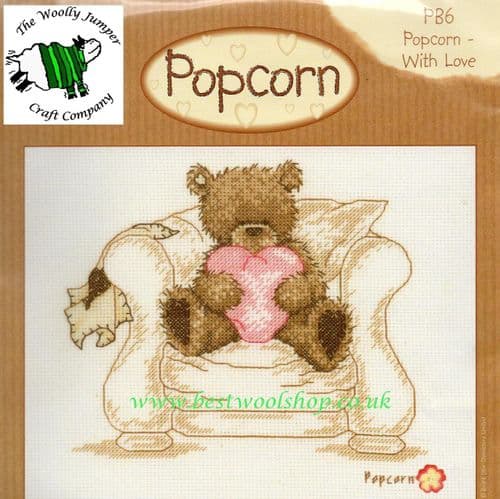 POPCORN THE BEAR - WITH LOVE - COUNTED CROSS STITCH KIT - FINISHED SIZE 16CM X 13CM - 6.4