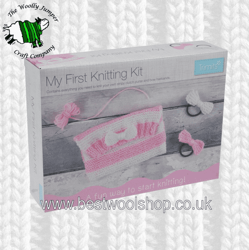 THE CRAFT FACTORY - MY FIRST KNITTING KIT - CLUTCH BAG & BOW HAIRBANDS