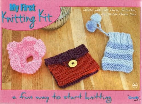 THE CRAFT FACTORY - MY FIRST KNITTING KIT - CREATE YOUR OWN PURSE SCRUNCHIE & MOBILE PHONE CASE