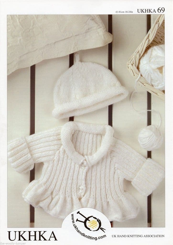 UKHKA 069 DK CARDIGAN & HAT KNITTING PATTERN TO FIT 0 TO 4 YEARS